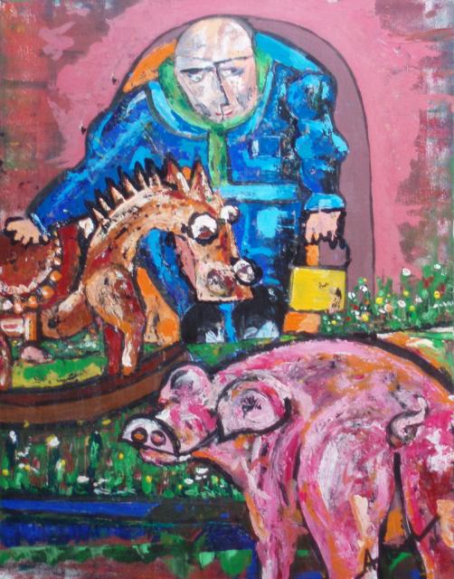 Boer met vee buiten